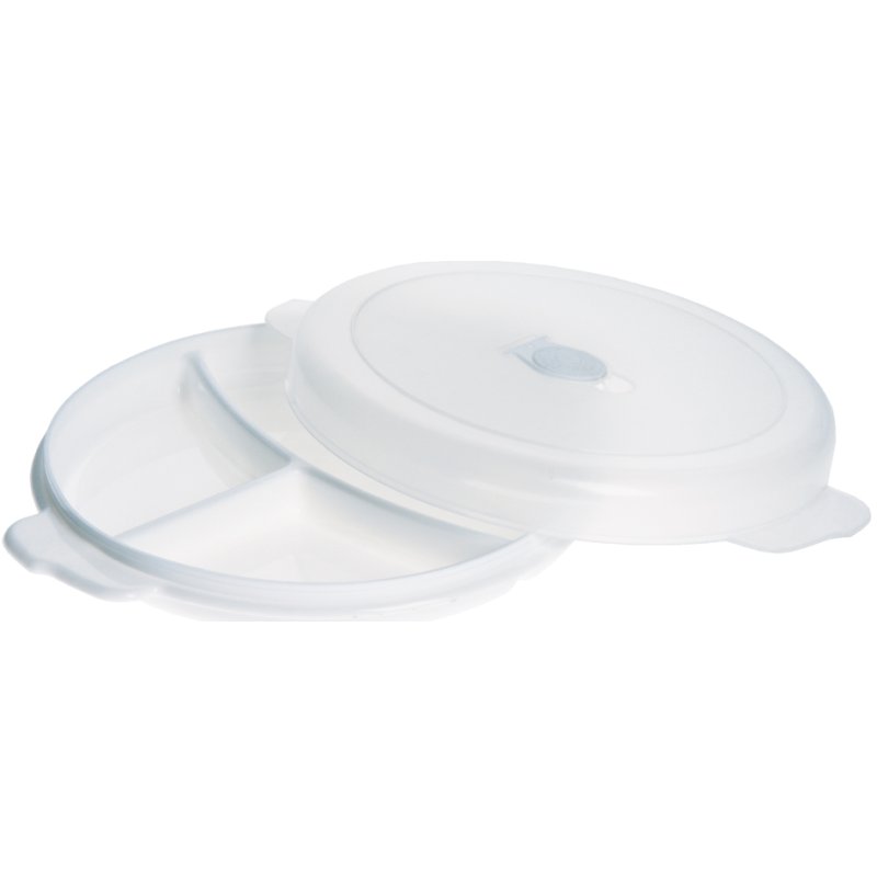 Plast Team assiette micro-ondes 3 compartiments, blanc/transparent, PP, rond